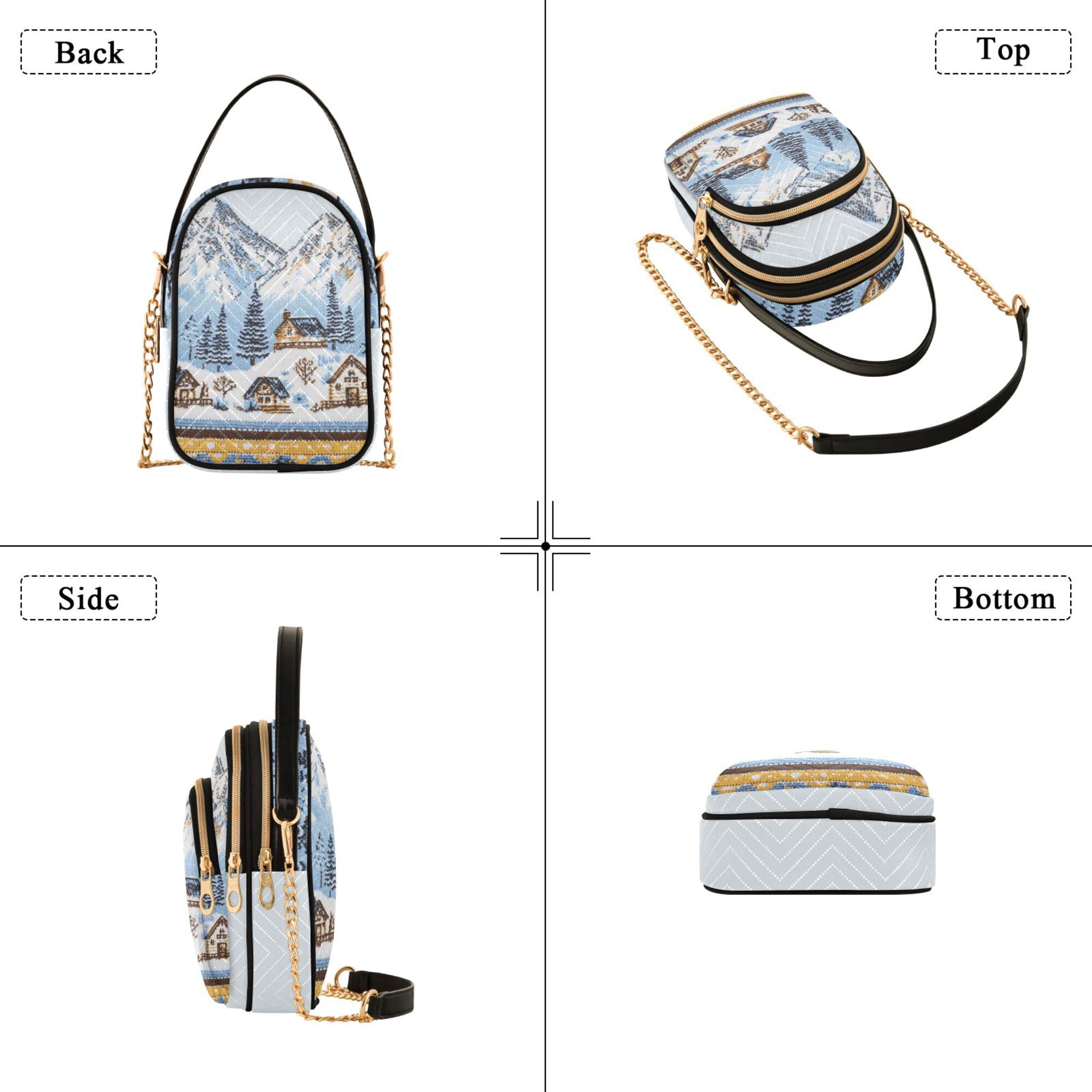 FORMRS Crossbody Bag for Women Quilted Travel Shoulder Cell Phone Purse with Chain Strap Handbag, Winter Village