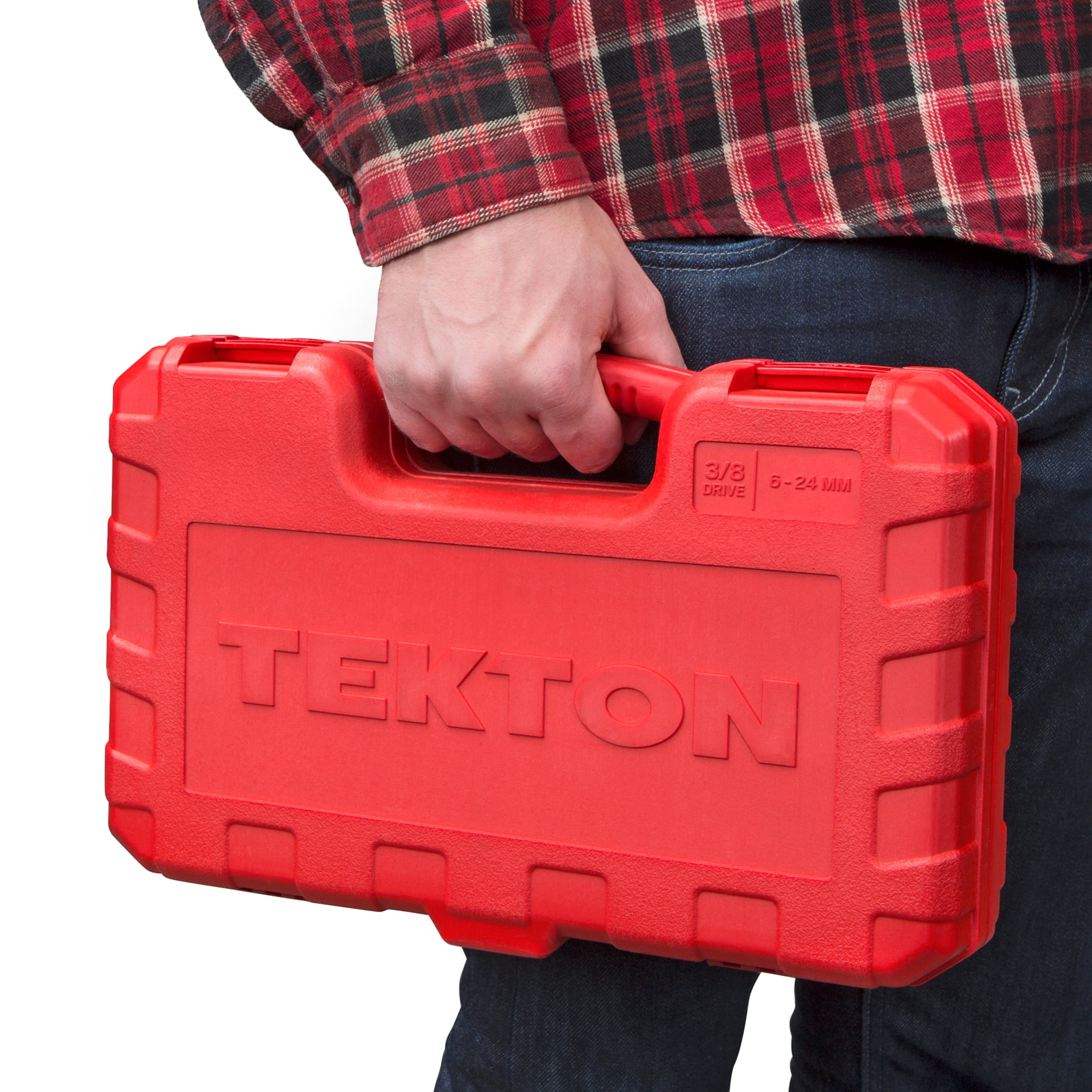 TEKTON 3/8 Inch Drive Shallow and Deep 6-Point Socket and Ratchet Set with Case, 42-Piece (6 - 24 mm) | SKT15201