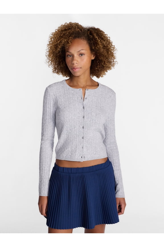 Cable Knit Crewneck Cardigan, Women's XXS-4X