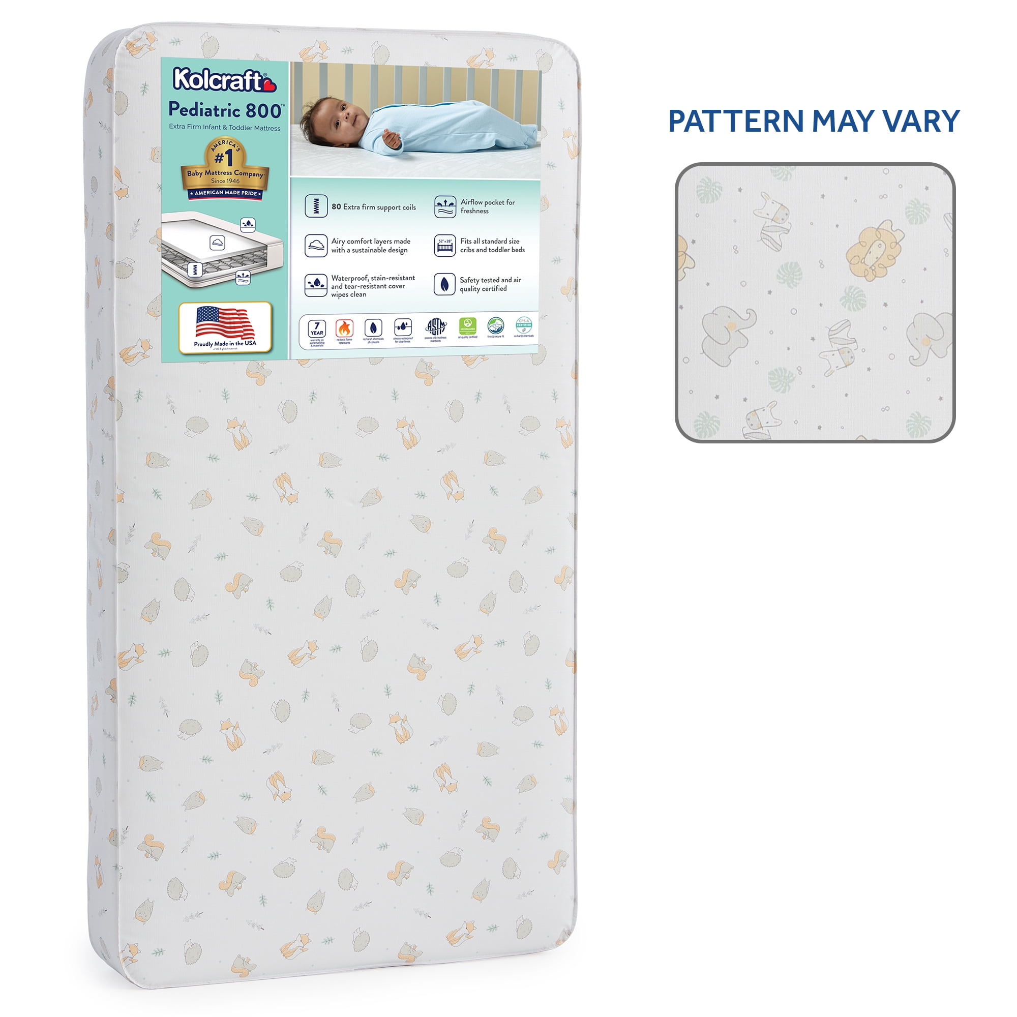(3 pack) Kolcraft Pediatric 800 Extra Firm Baby Crib & Toddler Mattress, 80 Coil, Waterproof, Ecru