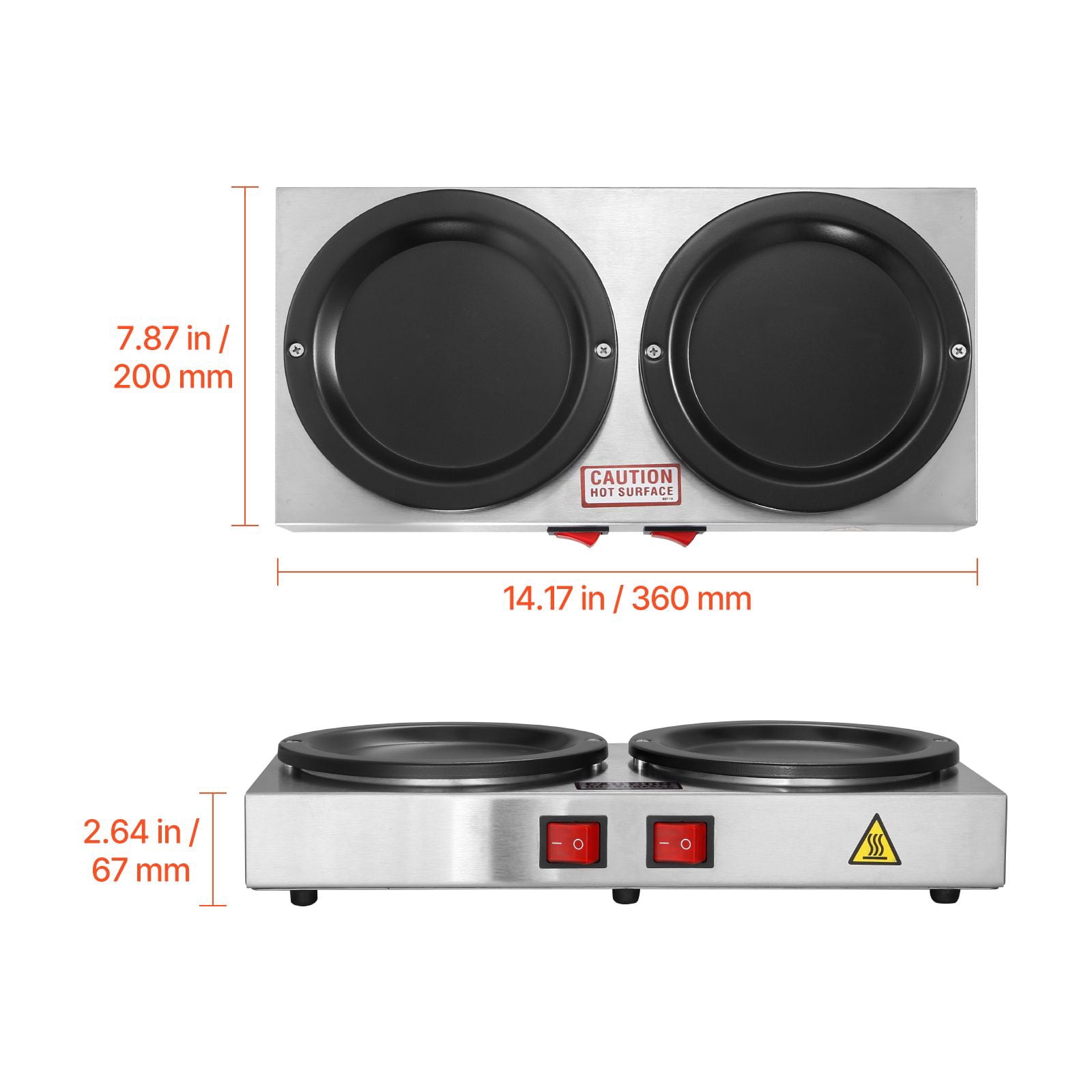 Coffee Decanter Warming Plate Dual Station 185°F Stainless Steel for Home Office Commercial Use