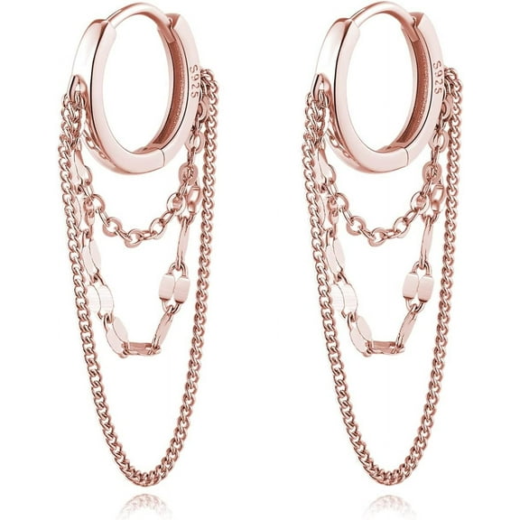 Leander Solid 925 Sterling Silver Chain Drop Earrings Hoop for Women Teens Hoop Earrings Tassel Chain Huggie Dangle Earrings
