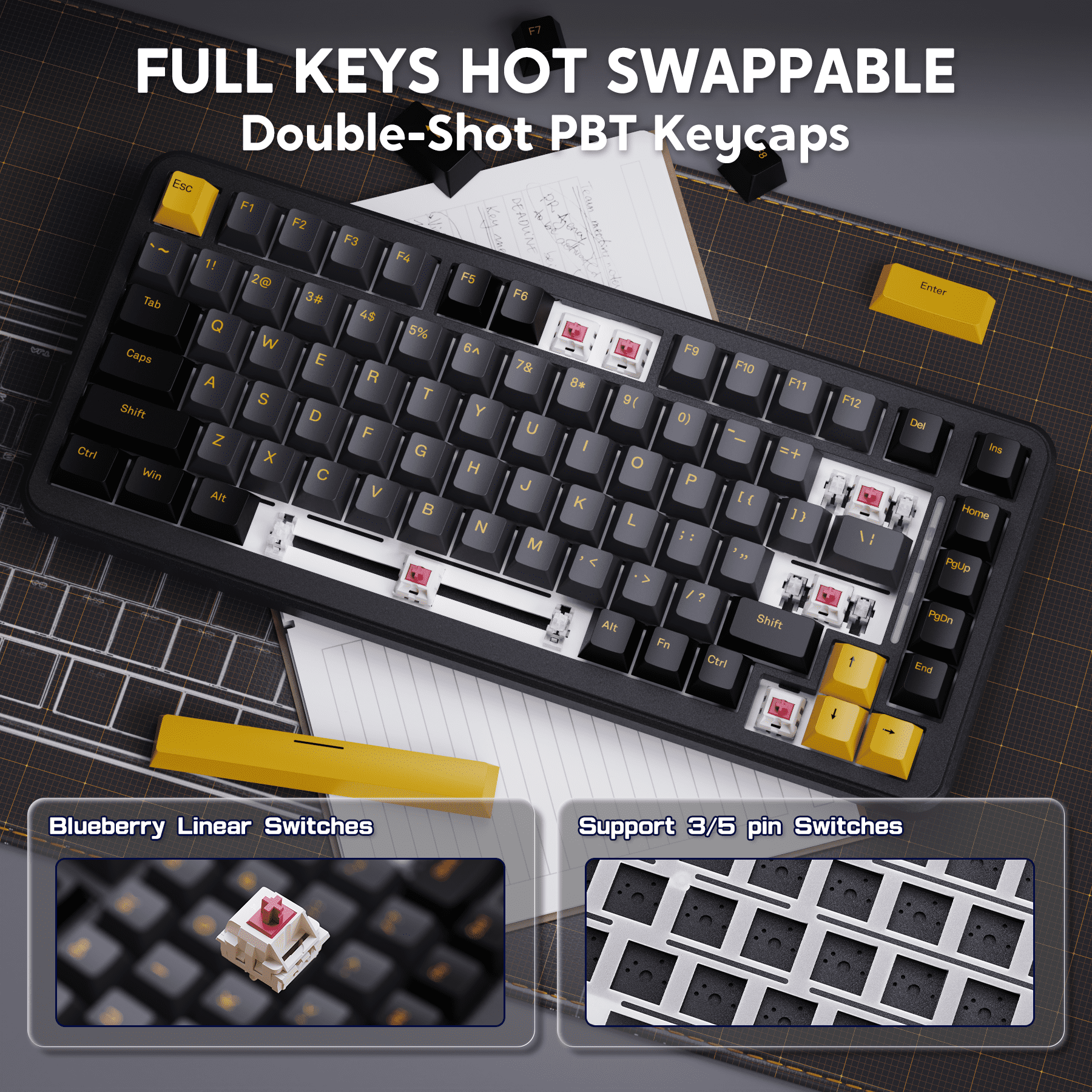 ATTACK SHARK M86 82 Keys Wireless Mechanical Keyboard, 75% Gasket Hot Swappable Custom Keyboard, Side Printed PBT Keycaps, RGB Backlit, Pre-lubed Switches, BT/2.4GHz/ Wired Mechanical Gaming Keyboard