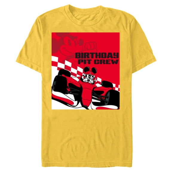 Disney Racing Birthday Pit Crew Mickey Mouse Race Car Party Standard T-Shirt- Short Sleeve Blended T-Shirt for Adults - Customized-Yellow