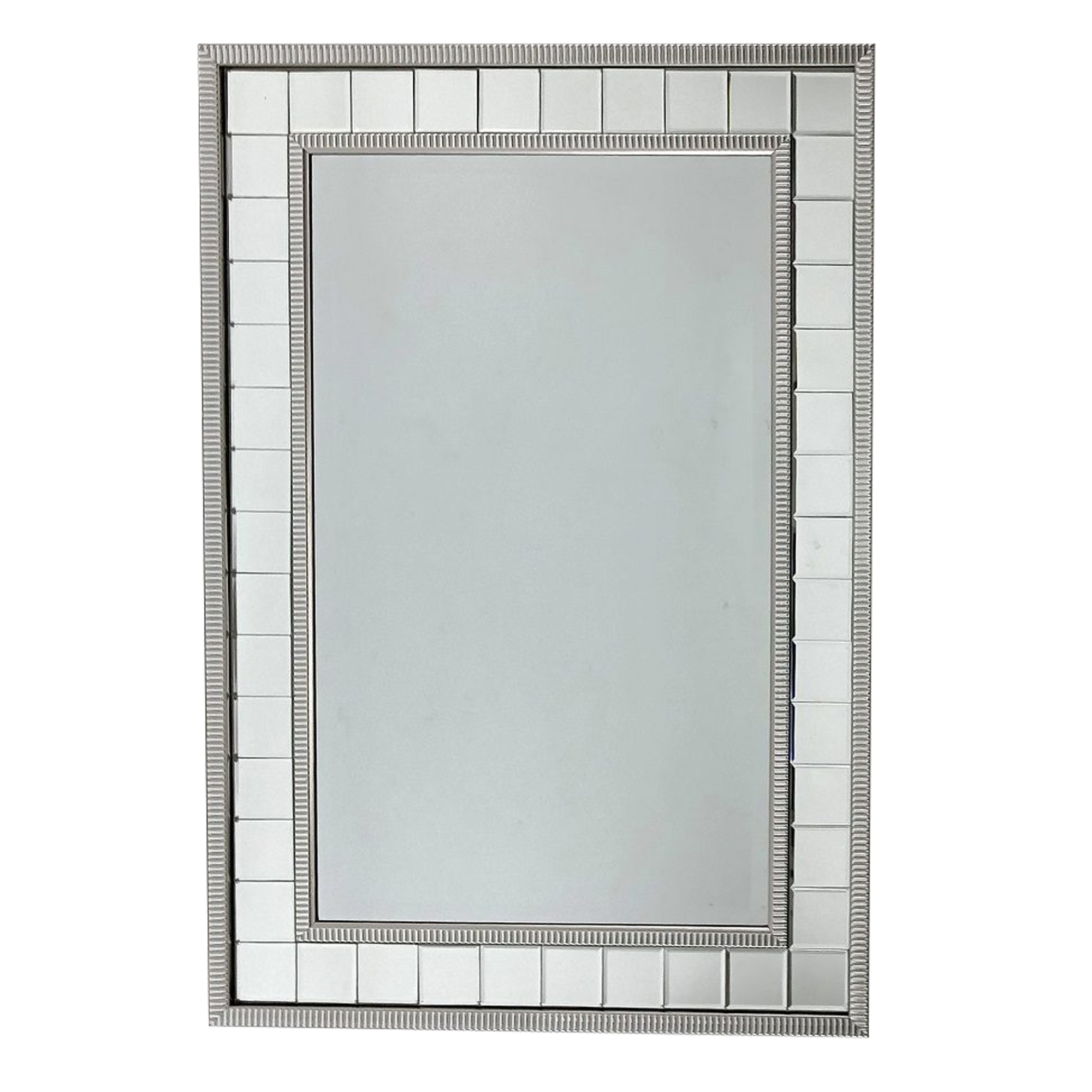 Beveled Mirror Accented Rectangular Wall Mirror, Silver