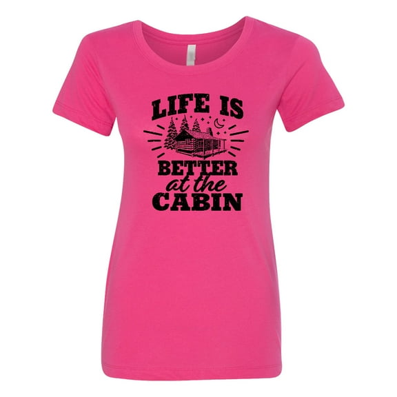Inktastic Life is Better at the Cabin with Trees and Moon Women's T-Shirt