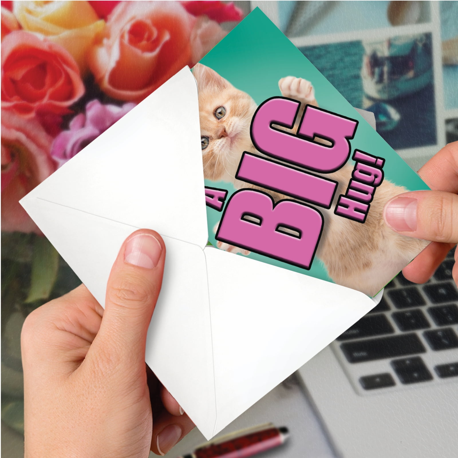 C6614GMYG Funny Miss You Card 'Cat A Big Hug' with Envelope by