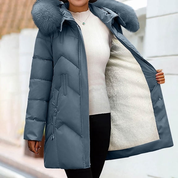 AOOCHASLIY Valentine's Women Gift Women's Winter Casual Loose Fashion Color Pocket Zippered Tops Reversible Long Cotton Coat