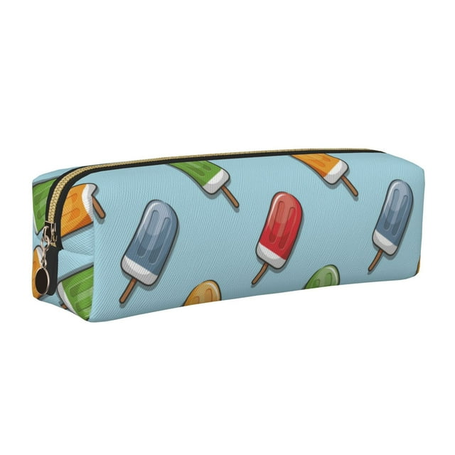 Balery Modern Ice Cream Estuche de Lápices de Cuero Impreso, Estuche para Suministros de Arte, Estuche de Lápices con Cremallera, Estuche de Almacenamiento de Papelería