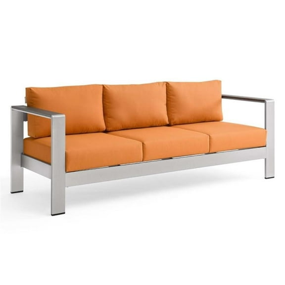Afuera Living Modern Aluminum/Fabric Patio Sofa in Silver/Orange
