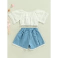 thumbnail image 4 of hirigin 2 Pcs Infant Casual Outfits, Girls Short Sleeve Round Neck Lace T-shirt + Contrast Color Shorts, 4 of 9