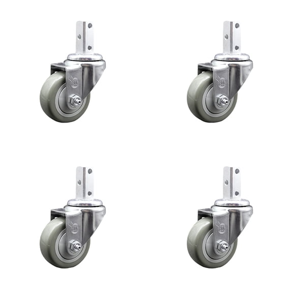 3 Inch Gray Polyurethane Wheel Swivel 3/4 Inch Square Stem Caster Set SCC