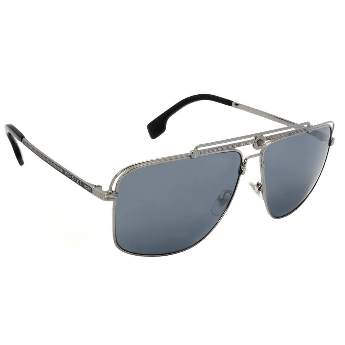Versace Light Grey Mirror Black Pilot Men's Sunglasses VE2242 10016G 61 ...
