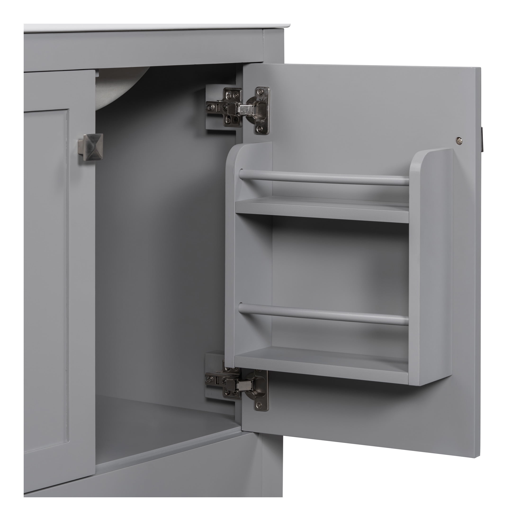 Zolaris Modern Bathroom Vanity with Ceramic Sink, Shelves, Drawers, Wood, Gray