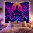 thumbnail image 2 of Haunted Castle with Bats and Full Moon Against Purple Fog Sky, Spooky Gothic for Halloween Enthusiasts, Wall Art Decor Halloween Gift, Tapestry Wall Hanging for Bedroom and Living Room, 2 of 7