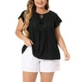 thumbnail image 1 of Blusas de mujer plus de GRACE & GRANDEUR con volantes, mangas con borlas, encaje en el cuello y lazo, tops campesinos negros 4X, 1 of 1