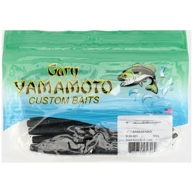 Gary Yamamoto Custom Baits 5 Senko Worm, Black with Light Blue Flake, 10  Count