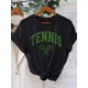 thumbnail image 1 of Women'S Casual Tennis Letter Print T-Shirt, Short Sleeve Crew Neck Top, Cotton Knit Fabric, Regular Length, All Seasons - 95% Cotton, 5% Elastane, 1 of 6