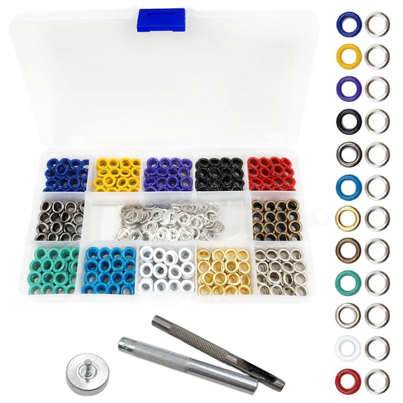 600pcs Metal Eyelets, 3/16 Inch Grommets Eyelets with Washers Multi-Color Grommet Kit for Canvas, Shoes, Clothing, Bead Cores, Fabric, Leather and Bag