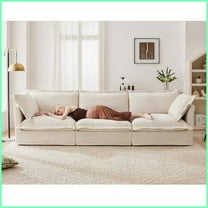 Modern Chenille 3-Seater Sofa with Removable Covers – Comfy Cream Couch for Living Room & Apartment