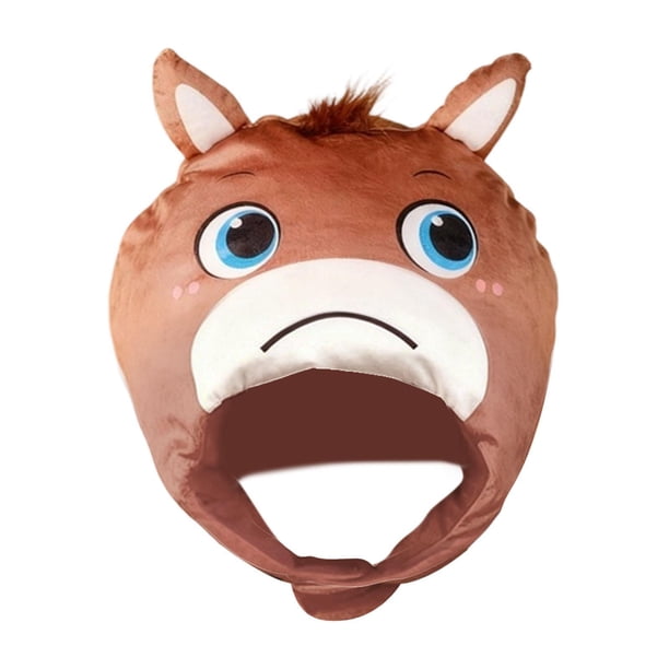Sombrero de cabeza de caballo de peluche, accesorio de disfraz novedoso de dibujos animados, tocado para vestido de fiesta. marrón