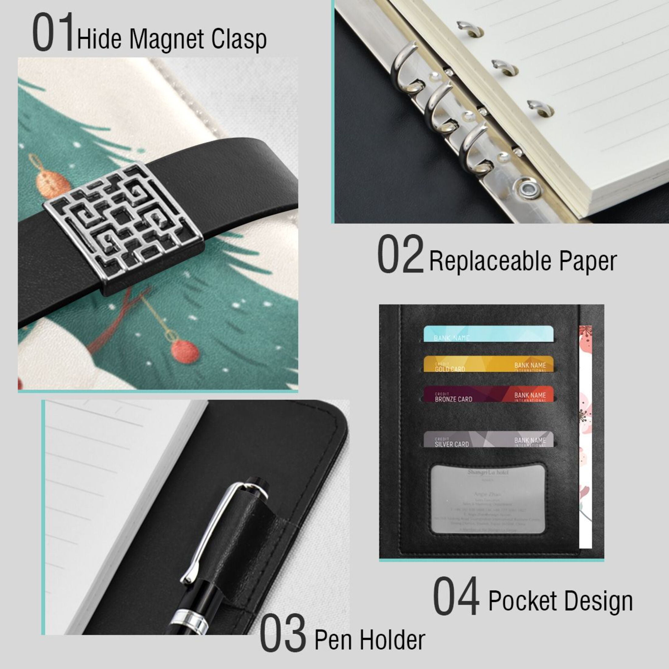Leather Planner Leather Notebook Notebook Journal Binder Design Pen Pocket Design Convenient for Storage Watercolor Christmas Snowman