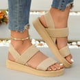 thumbnail image 4 of Rokment Women's Platform Beach Sandals Stylish Simple Comfortale Elastic Band Open Toe Chunky Mid Heel Memory Foam Slingback Walking Dress Summer Shoes A Size 6, 4 of 8