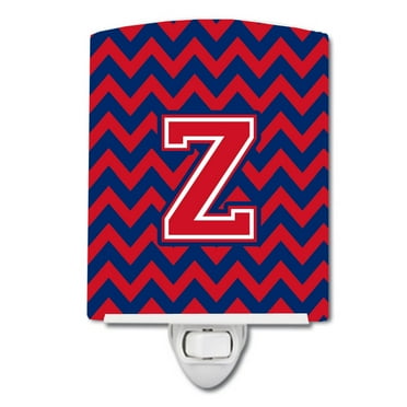 Caroline's Treasures CJ1054-ZCNL Letter Z Chevron Yale Blue and Crimson Ceramic Night Light, 6x4x3", multicolor