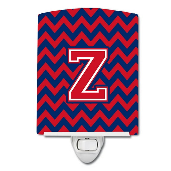 Letter Z Chevron Yale Blue and Crimson Ceramic Night Light