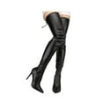 thumbnail image 3 of Vegan Leather Women's Pointed Toe Thigh High Stiletto Heel Fashion Boots Black PU 6.5, 3 of 6