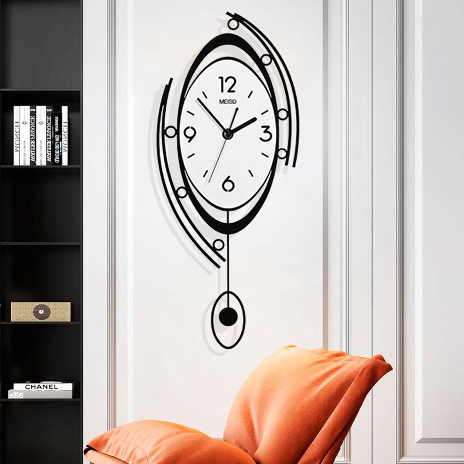 Modern Wall Clock for Living Room Decor, Pendulum Large Silent Wall Clock for Bedroom Office Kitchen Non Ticking Wall Watch 23 Inch