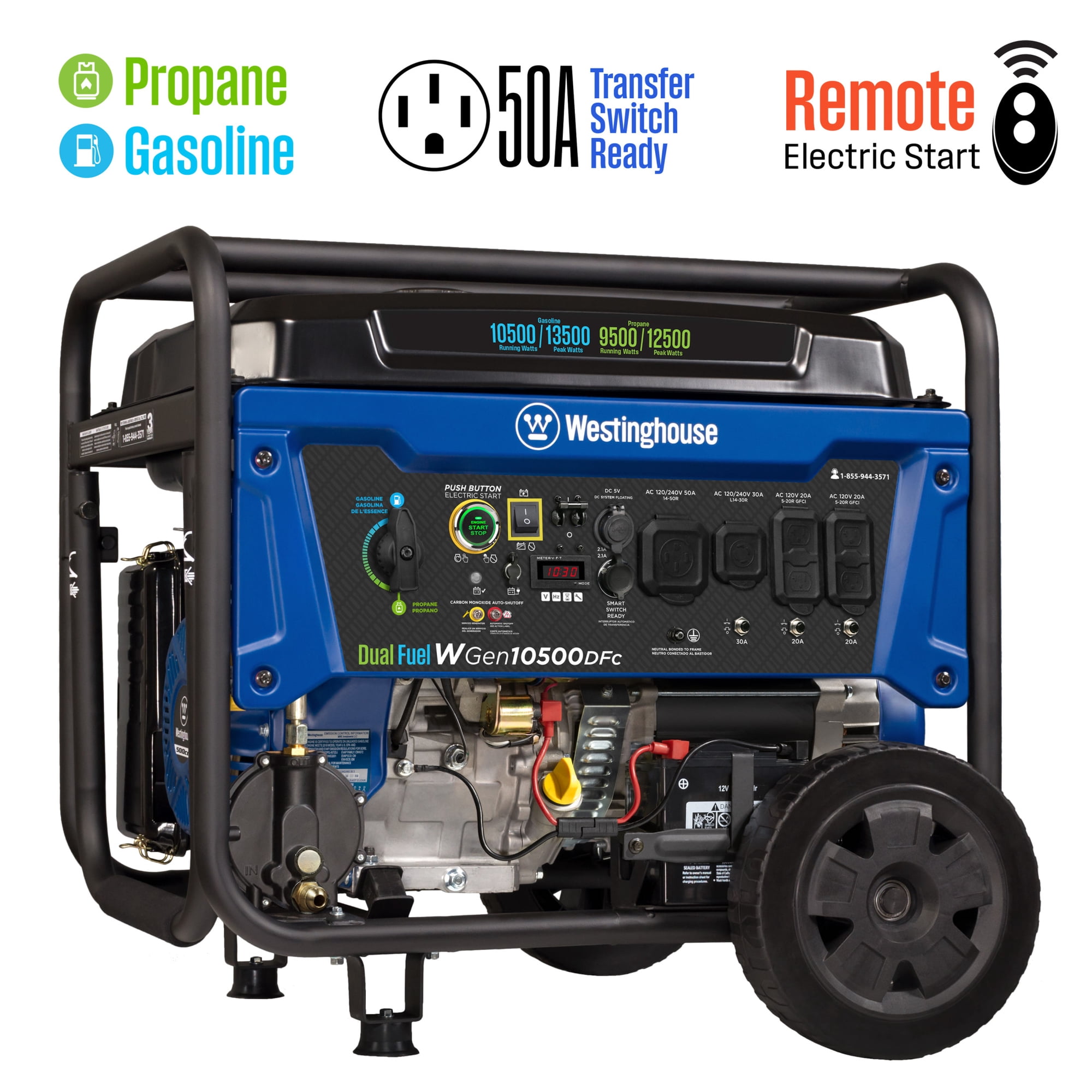 Westinghouse 13,500 Peak Watt Dual Fuel Portable Generator, Home Backup, CO Sensor