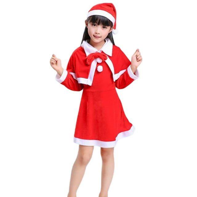 Traje de Papá Noel perfecl para niños Vestidos de terciopelo con sombrero de lujo 110cm