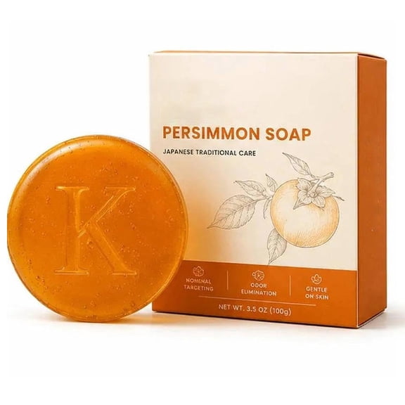Japanese Persimmon Body Cleansing Bar Soap, Odor Control Gentle Skin Care Soap for Daily Shower 100g