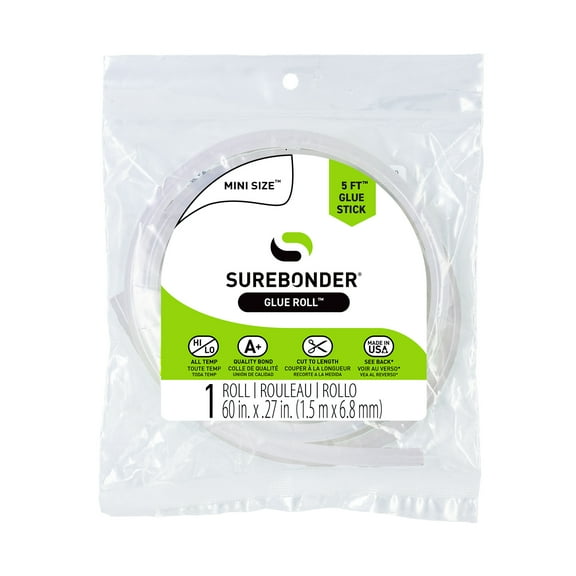 Surebonder Mini Hot Glue Stick Roll, 60" (5 Feet), 5/16" Diameter - Long Glue Stick, Uninterrupted Gluing, All Purpose for Crafting and DIY, Clear
