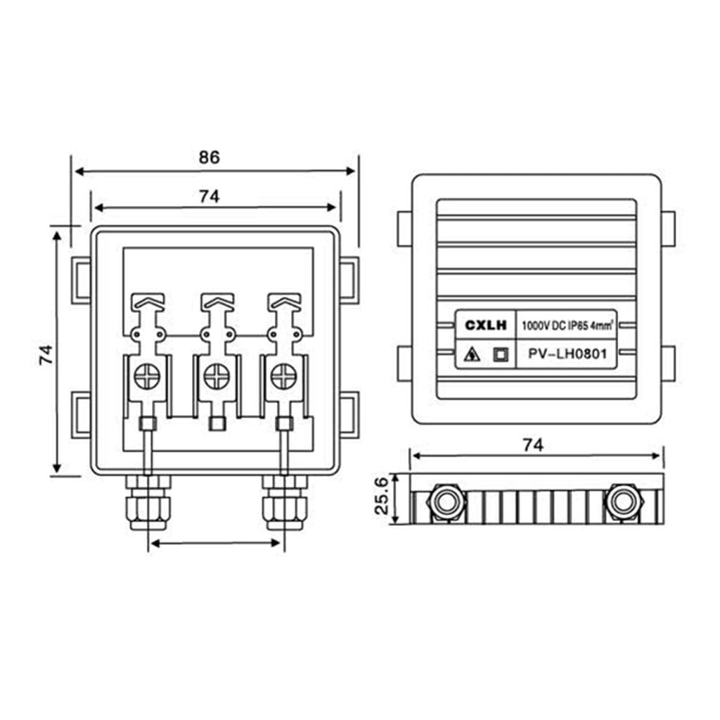 Dualoai 6 Junction Box PV Connector with 2 Diodes for Solar Panel 50W-170W 6A