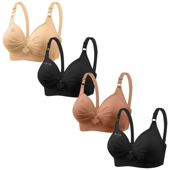 ylioge Womens Bras 4 Packs Plus Size XS-4XL Wireless Push Up Bralettes Ladies Casual Breathable Support Lifting Underwear Multipack Bra