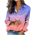 thumbnail image 3 of TaTaai Ladies Satin Blouse Long Sleeve Gradient Print Button Down Collar Silky Shirt Loose Fit Dressy Casual Top Gift, 3 of 5