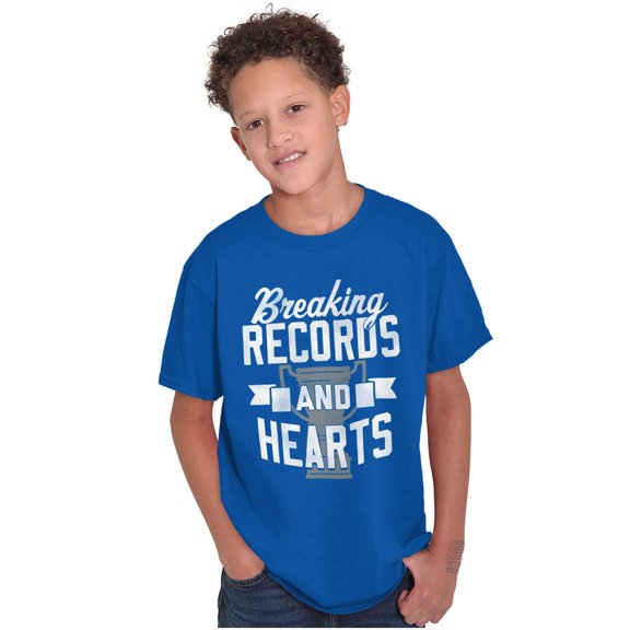 Breaking Records And Hearts Funny Crewneck T Shirts Boy Girl Teen Brisco Brands XS