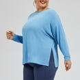 thumbnail image 3 of Chbgutlmr Plus Size Tops for Women Long Sleeve Side Slit Crewneck Workout Top Solid Color Loose Sports Shirts, 3 of 5