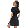 thumbnail image 3 of Womens Summer Solid Casual V-Neck Beach Dress Ruffle Short Sleeve Loose Dress Black L, 3 of 8