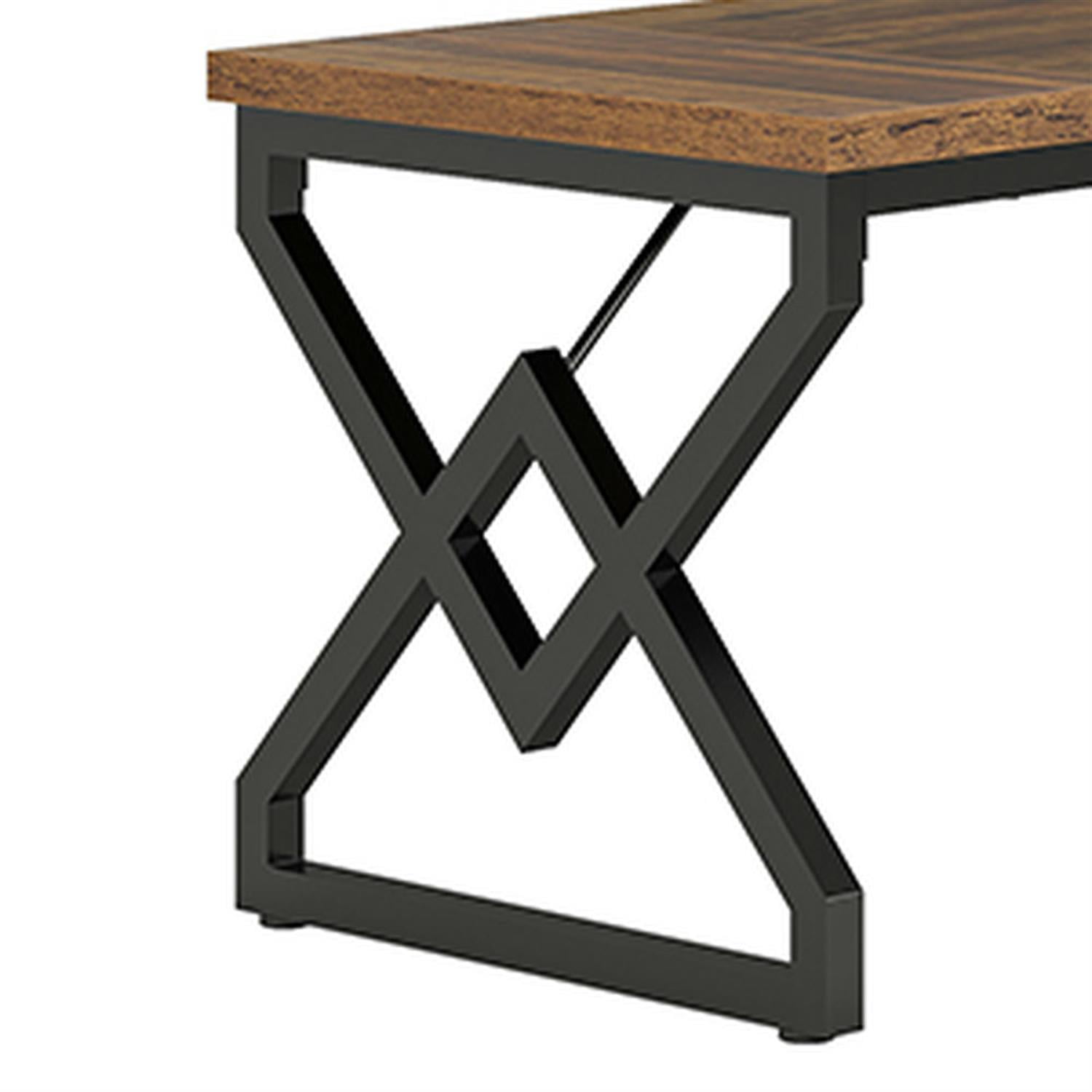 Demi Bonn 63" Large Executive Computer Desk with Metal Frame, Modern Duty Study Writing Gaming Table for Home Office, Brown & Black