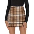 thumbnail image 2 of Khaki Plaid Pencil Mini Skirt For Women, High Waist Bodycon Fall Winter Holiday Skirt, 2 of 6
