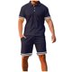 thumbnail image 1 of Conjunto Corto de Hombres, Moda Casual Color Sólido Manga Corta Cordón de Solapa Elástico Conjunto de Cintura, 1 of 9