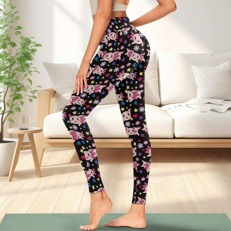 Renewold Axolotl Flower Star Love Yoga Pants with Pockets for