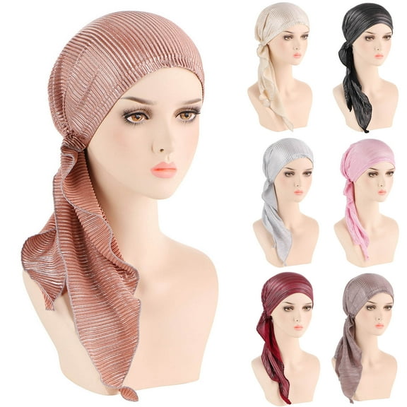 QIPOPIQ Slip-On Pre-Tied Head Scarves Chemo Beanies Cover Caps Bandana Turban Headwraps Clearance