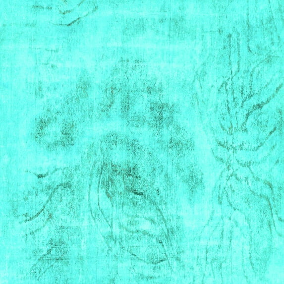 Ahgly Company Machine Washable Indoor Square Abstract Turquoise Blue Modern Area Rugs, 8' Square