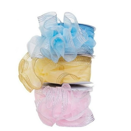 Organza Bow Collection - Gold Trim Organza Pull String Bow Ribbon Art Party Wedding Favor - 25 Yards