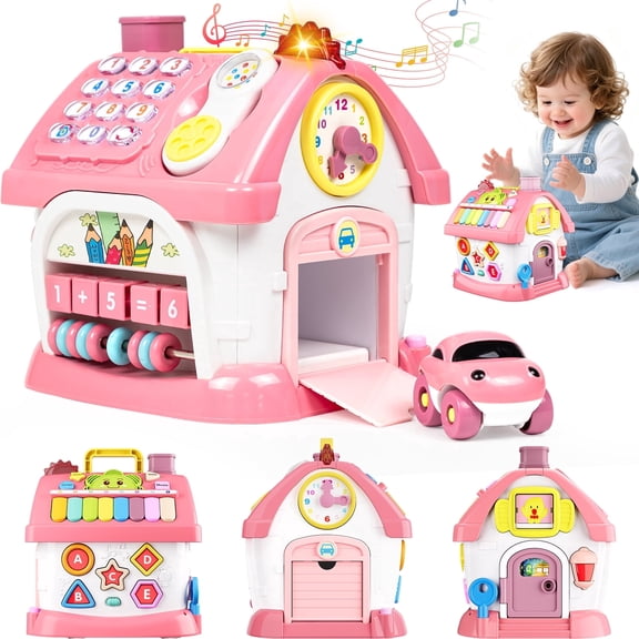 Marstone Musical Toys for 1-2 Year Old Girls, Pink 8-in-1 Learning House | One Year Old Girl Birthday Gifts, Combines Learning & Play Activity Cubes