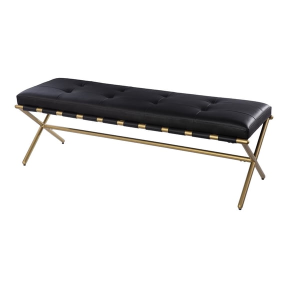 SEI Furniture Clairvoix Modern Faux Leather Bench in Black/Gold